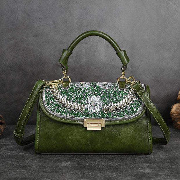 Retro Diamond Studded Shoulder Bag in retro green with sparkling studs and adjustable strap.
