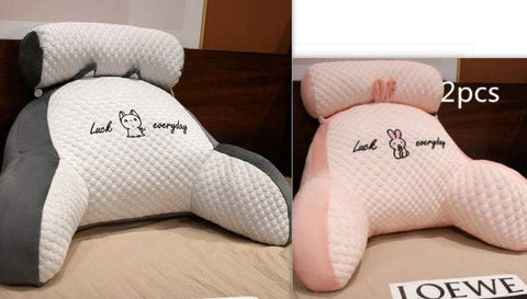 Fluffy Sofa Cushion Pillow with cute embroidery, in grey and pink, offering cozy comfort and style.