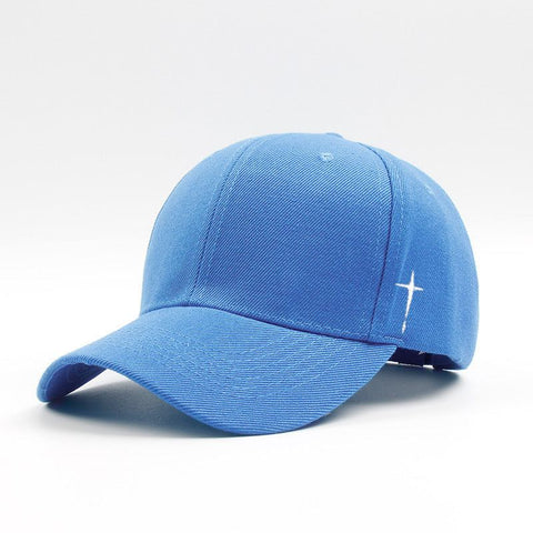 Plus size sun protection cap for men in sky blue with a round top design.