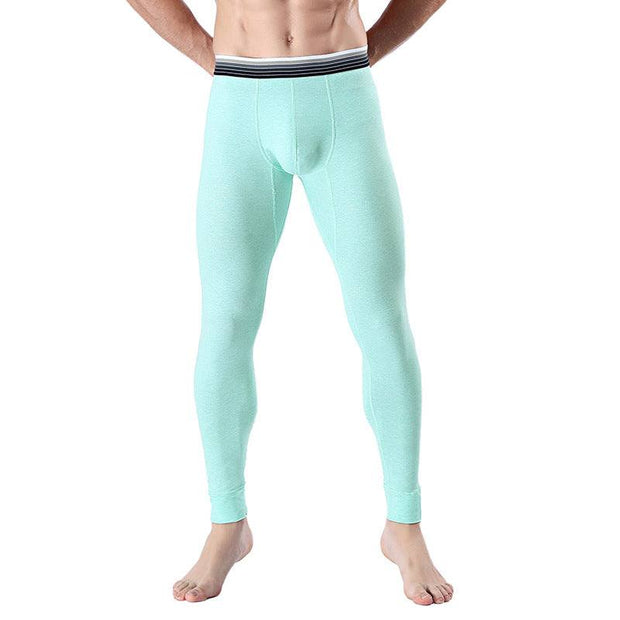 Men's cropped long johns in light green with elastic waistband, perfect for comfort and warmth.