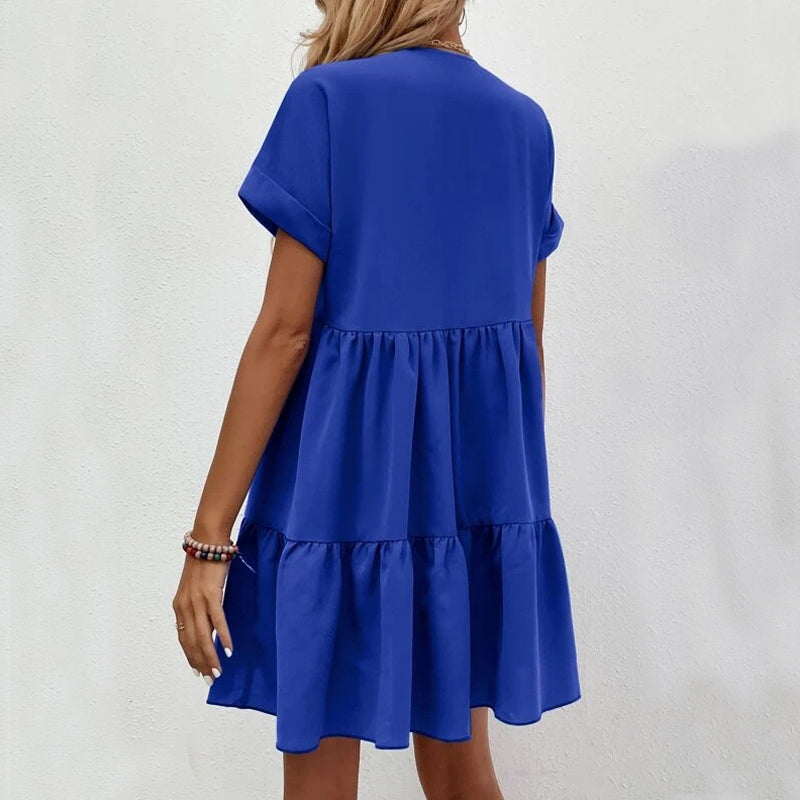 Short-Sleeved V-Neck Dres