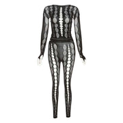 Lace Crochet High Waist Suit in black with intricate crochet details, featuring a flattering high waist design.