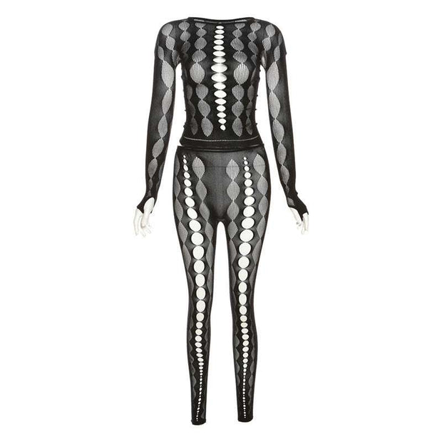 Lace Crochet High Waist Suit in black with intricate crochet details, featuring a flattering high waist design.