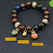 Gray colored glaze bracelet with glossy geometric beads and decorative charms, unisex style.