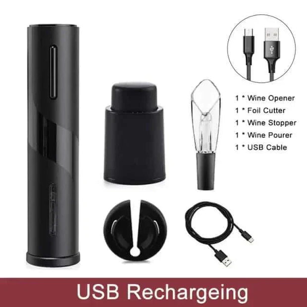 Automatic Wine Bottle Opener with accessories, USB recharging.