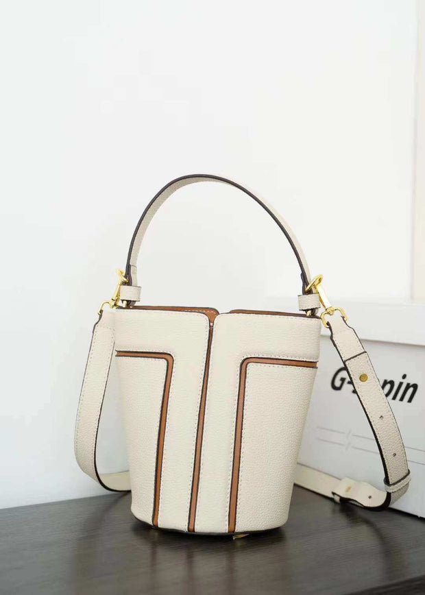Large Capacity Shoulder Bag in white with contrast trim, featuring a chic cylindrical design and single strap.