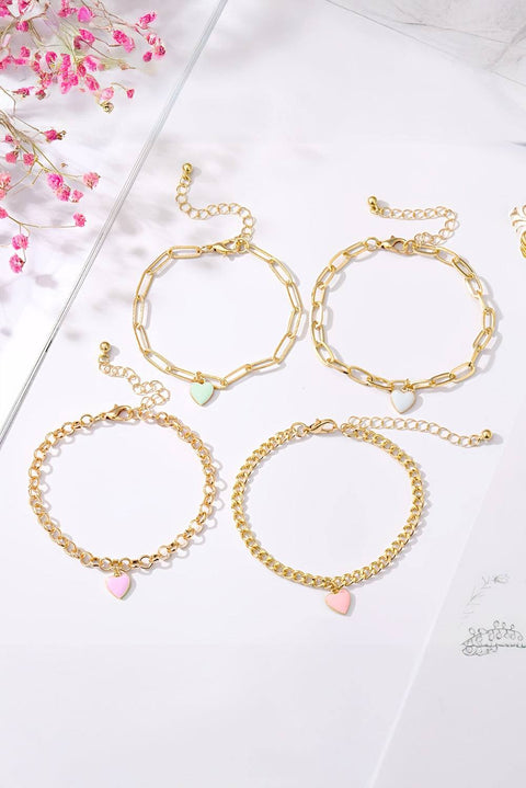 Gold Heart Adjustable Bracelets with heart charms on display.
