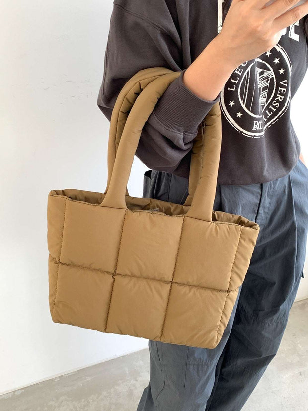 Large Capacity Hand Bag with quilted design in brown, ideal for everyday use.