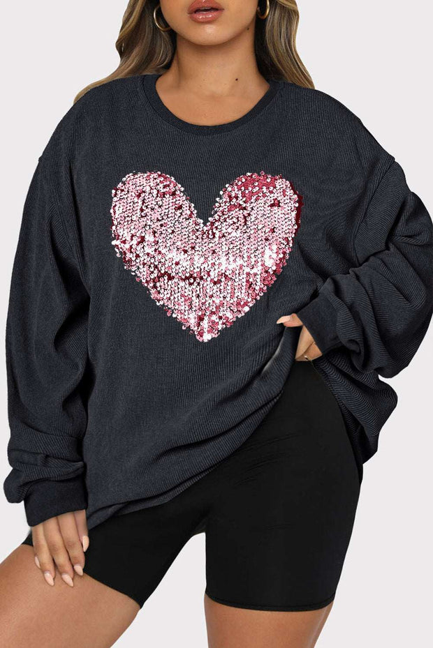   Plus Size Heart Sequin Sweatshirt Size Heart Sequin Sweatshirt