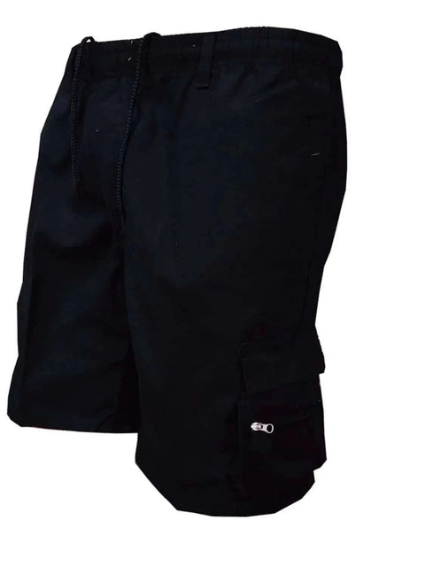 Plus Size Black Drawstring Cargo Shorts with Adjustable Waistband
