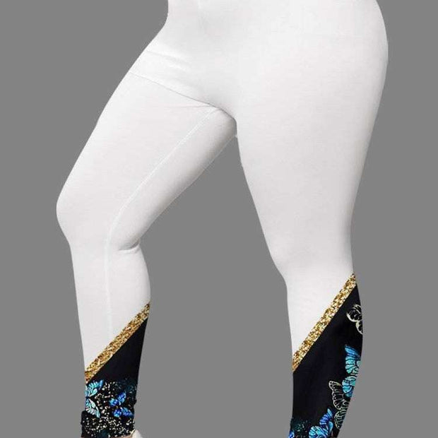 Women's 3D Digital Print Leggings with colorful butterfly pattern, snug fit, stretchy fabric.