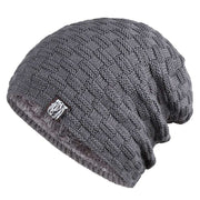 Gray Tiger Label Fleece Hat, unisex knitted for warmth and style.