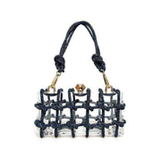 French Rhinestone Square Handbag with detachable chain strap and shimmering rhinestone design.