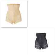 Lace high waist belly zipper pants in skin tone and black, with elegant lace detailing.