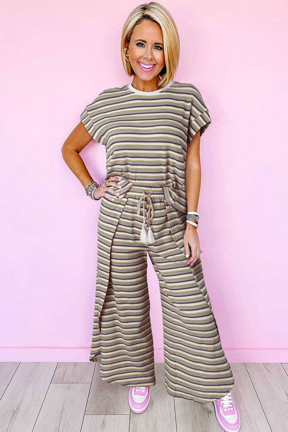 Rainbow Stripe Tee & Wide Leg Pants Set