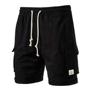 Men's Tether Shorts in black with elastic waistband and pockets, designed for comfort and active lifestyle.