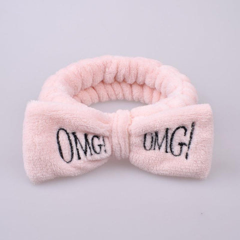 Coral Velvet Butterfly Hair Band with bow design and "OMG!" text, soft and stylish hair accessory for women.