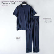 Two Piece Home Wear Suit in dark blue displayed on a hanger.
