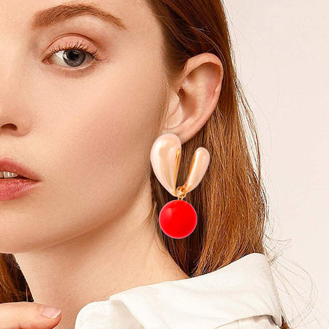 Alloy Drip Oil Bunny Earrings, 2.1-inch, red and gold design.