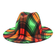 Color Matching Woolen Fedora Hat with plaid pattern, flat brim, and classic design.