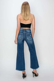 Risen Wide Leg Crop Jeans showcasing wide-leg design and cropped length in blue denim.