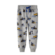 Boys spring and autumn pants with truck pattern, adjustable waistband.