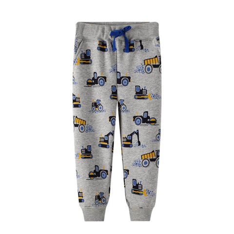 Boys spring and autumn pants with truck pattern, adjustable waistband.