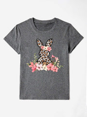 Round Neck Rabbit Tee with whimsical rabbit graphic and floral design, perfect for casual wear.
