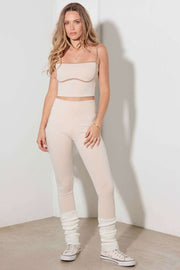 Le Lis Ribbed Cami and Leggings Set with contrast binding and spaghetti straps, ideal for activewear and yoga.