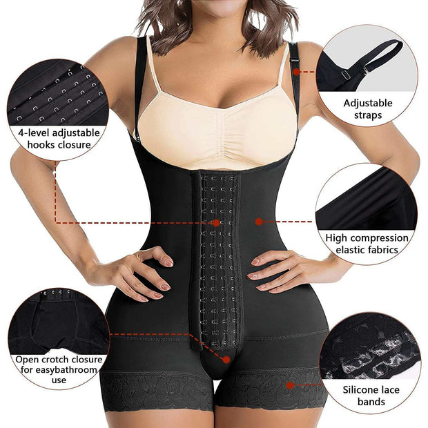 Breasted Body Sculpting Pants with adjustable hooks and high compression fabric.