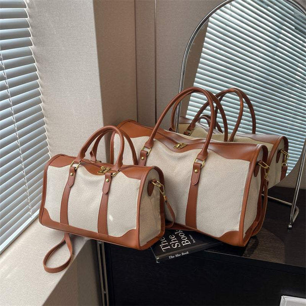 Large Capacity Purse in brown and cream with elegant design and ample interior space.
