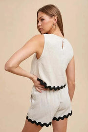 Annie Ric Rac Top and Shorts Set with ric rac trim on lightweight fabric.