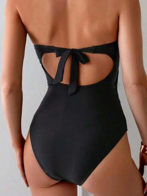Sweetheart Cutout One-Piece Swimsuit featuring back tie and elegant neckline.