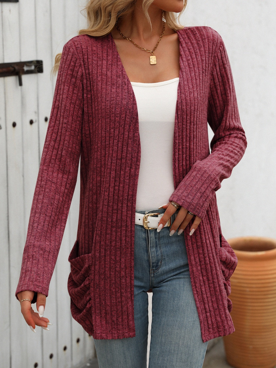 Open-Front Ribbed Cardigan