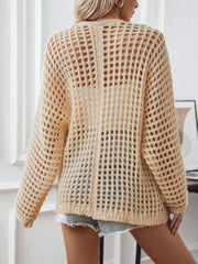 Open Front Openwork Cardigan with intricate knit design and long sleeves, perfect for stylish layering.