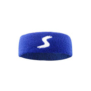 Blue fitness headband with sweat-wicking technology and secure fit.