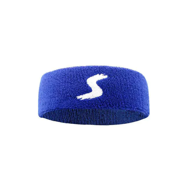 Blue fitness headband with sweat-wicking technology and secure fit.