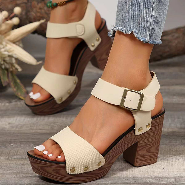 Peep Toe Block Heel Sandals with chic design and adjustable ankle strap.