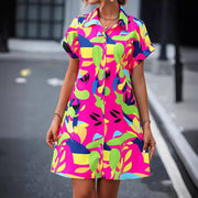 Floral Print Short Sleeve Shirt Dress with vibrant colors, perfect for summer outings.
