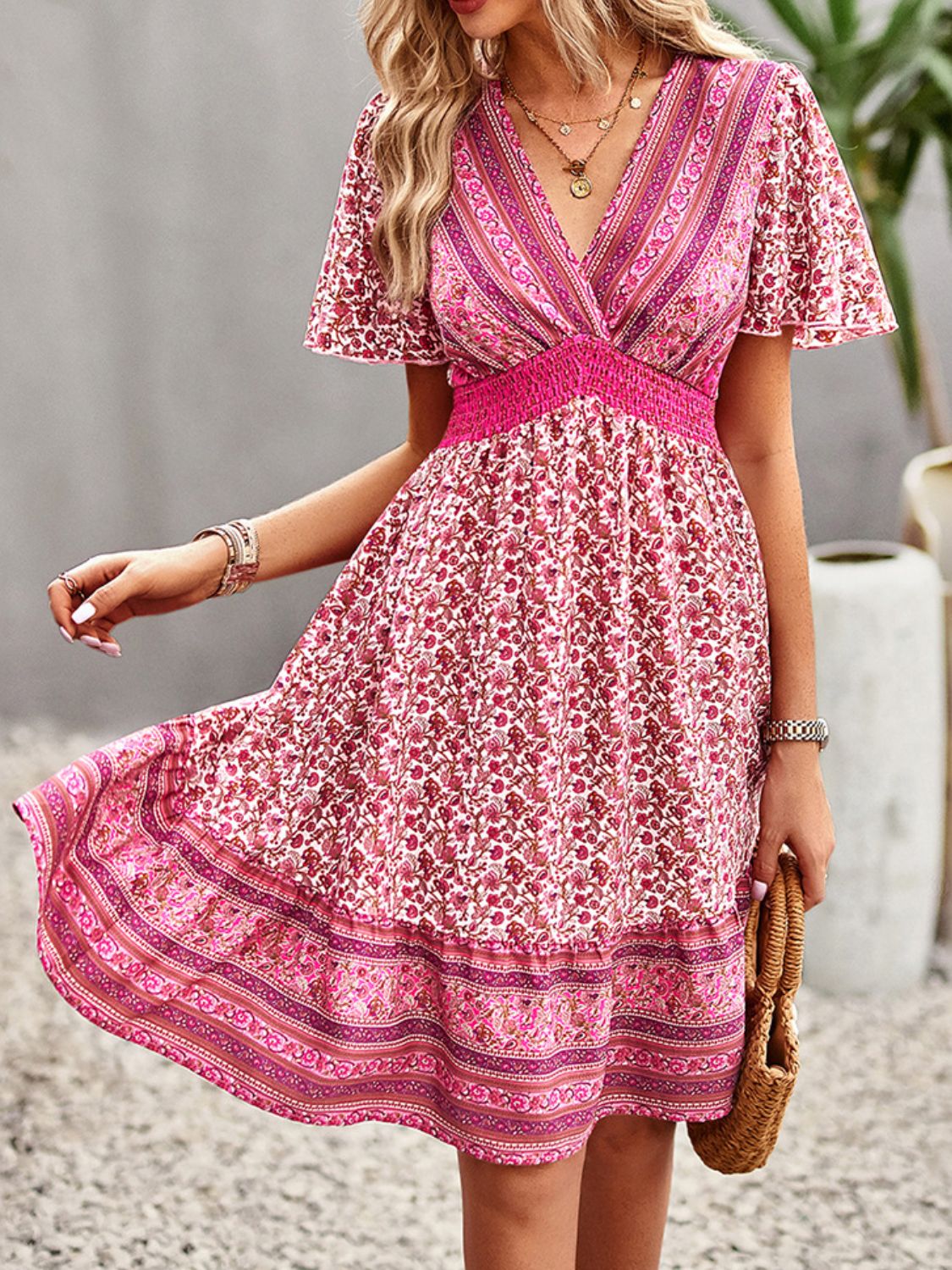 Floral Smocked Waist Mini Dress