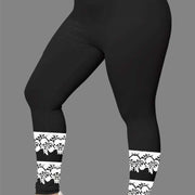 Women's black leggings with white lace 3D digital print design.
