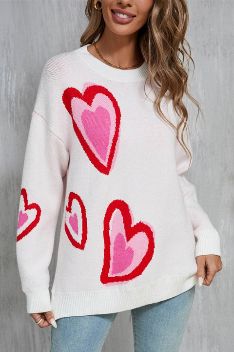 Angel Wings Heart Round Neck Sweater with heart and wings graphic design.