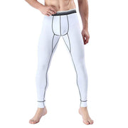 Men's cropped long johns in white with black stitching, featuring a soft, breathable fabric and elastic waistband for comfort and style.