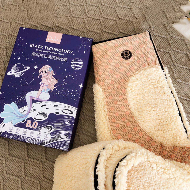 Lambs Wool Leggings packaging showcasing soft, warm fabric and space-themed design.