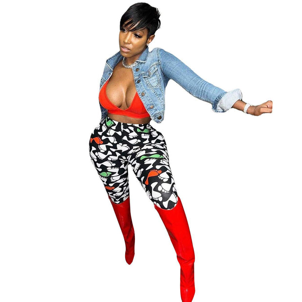 Colorful casual silk print leggings with unique design and luxury comfort.