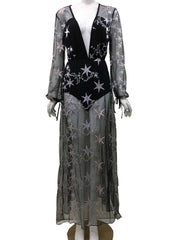 Black hot lace dress Europe-America with star sequin details and sheer overlay.