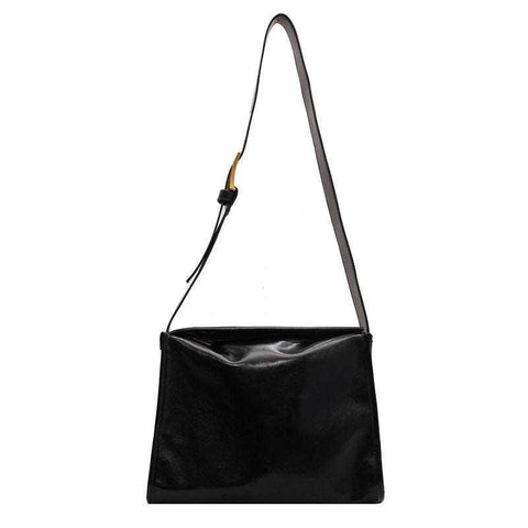 Retro Crossbody Commuter Tote in black with adjustable strap, made from durable PU material.
