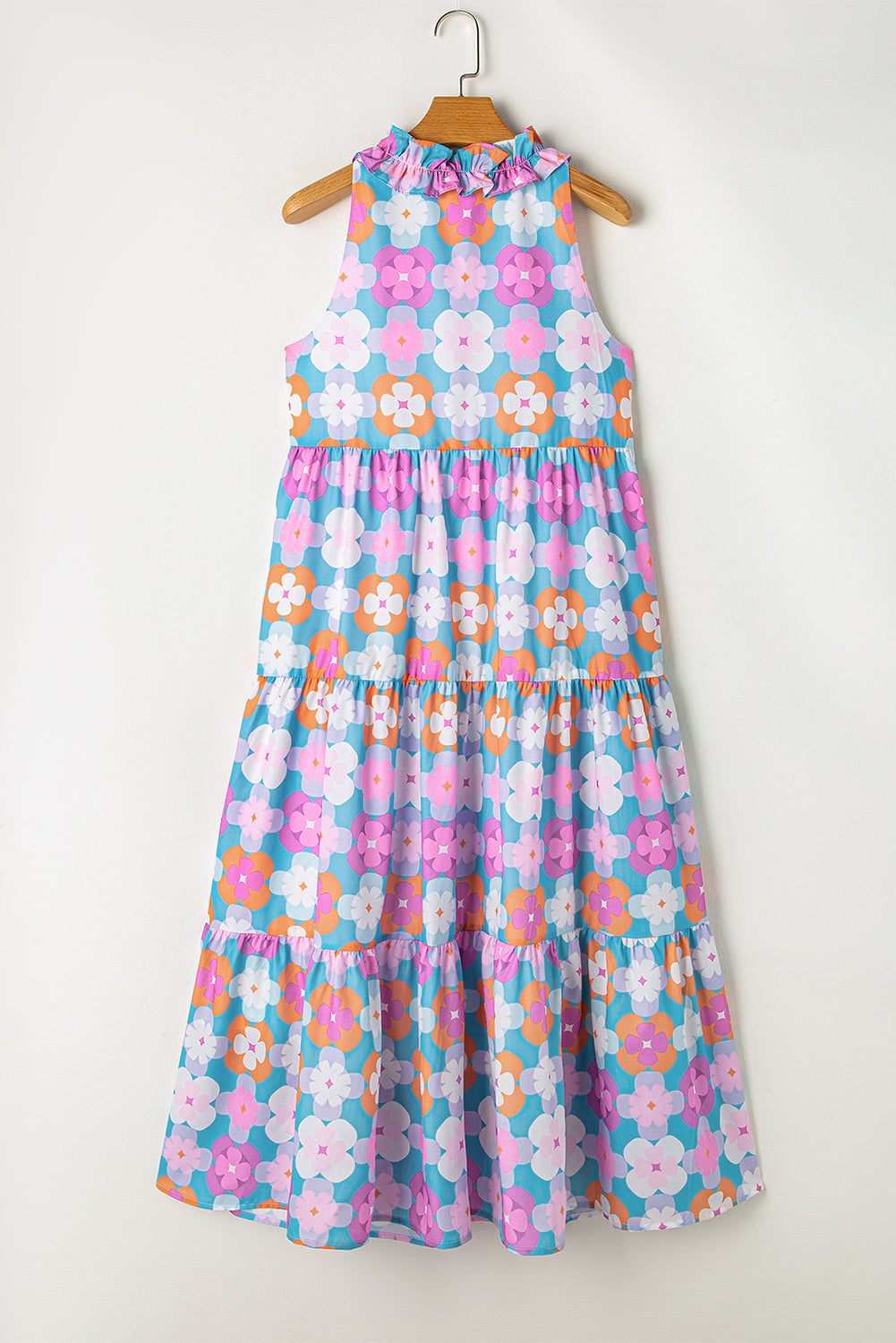 Sky Blue 60s Flower Maxi Dress