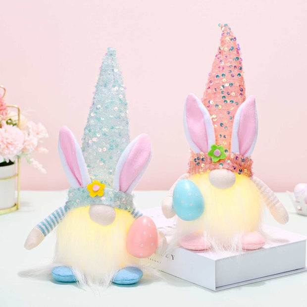 Easter Sequin Gnome Hat with bunny ears and colorful sequins for festive decor.