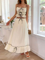 Frill Square Neck Cami and Skirt Set with delicate frills and modern design in soft, lightweight fabric.